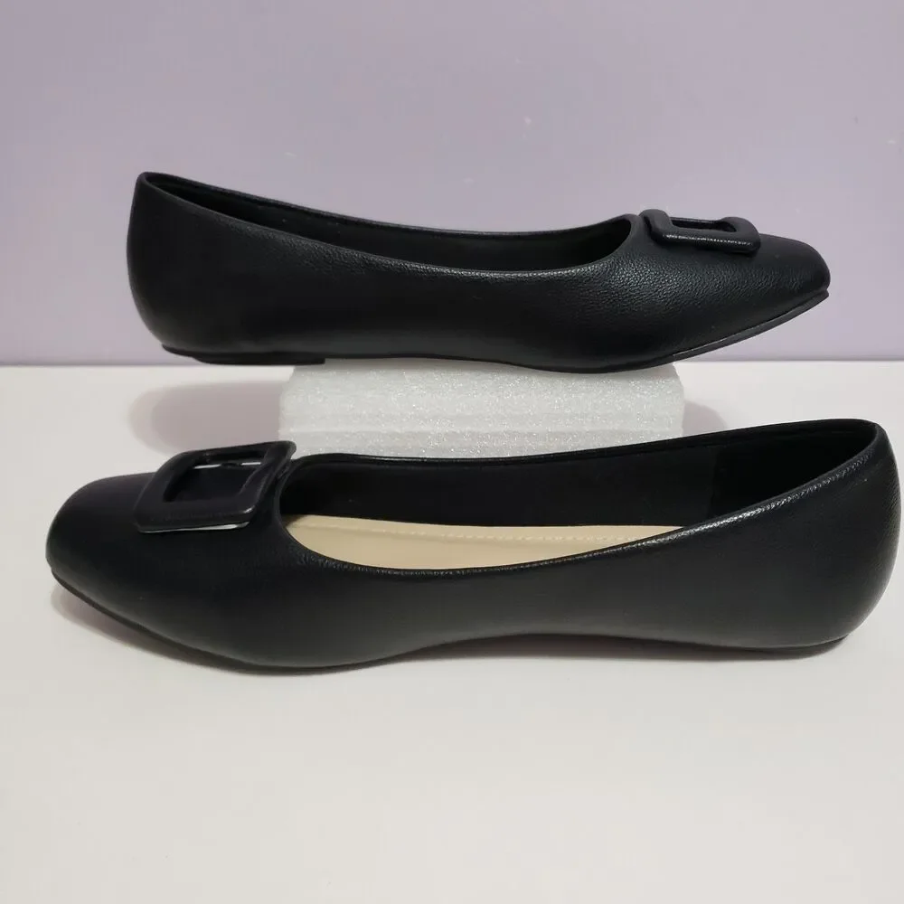 Dominique Nicole Black Faux Leather Buckle Slip On Women's Shoes Sz 10 M
